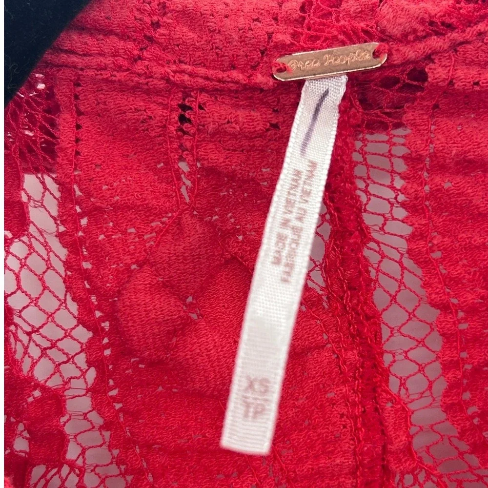 Free People XS Red Sheer Stretch Lace Button Front Tunic Dress Unlined Layering